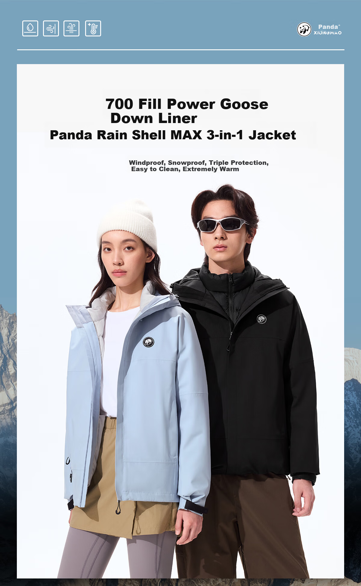 Panda [Rain Shell MAX] 3-in-1 Goose Down Liner Waterproof Jacket Unisex Cold-Resistant Warm Autumn Winter Hiking Coat B297, XS 1
