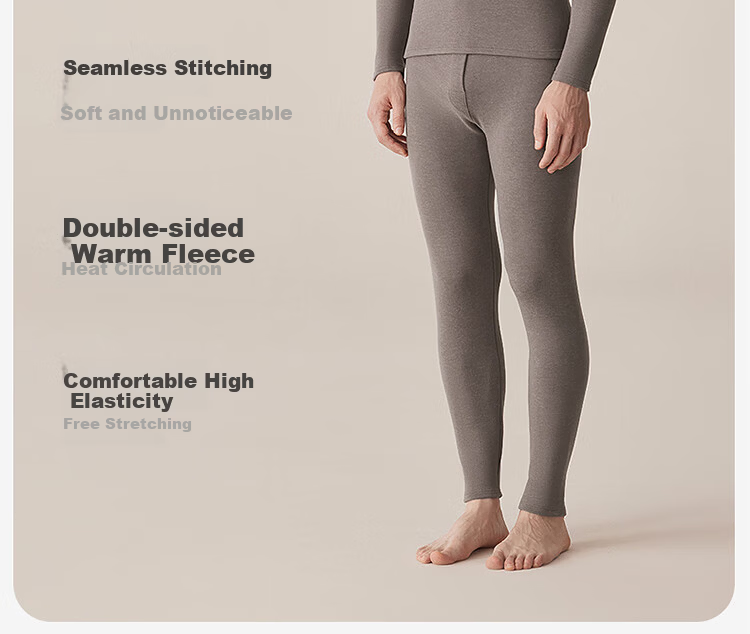 LangSha Men's Thermal Underwear Antibacterial Mite-Resistant Cashmere Silk Lightweight Crew Neck Double-Sided Fleece Autumn Top and Bottom Set 7