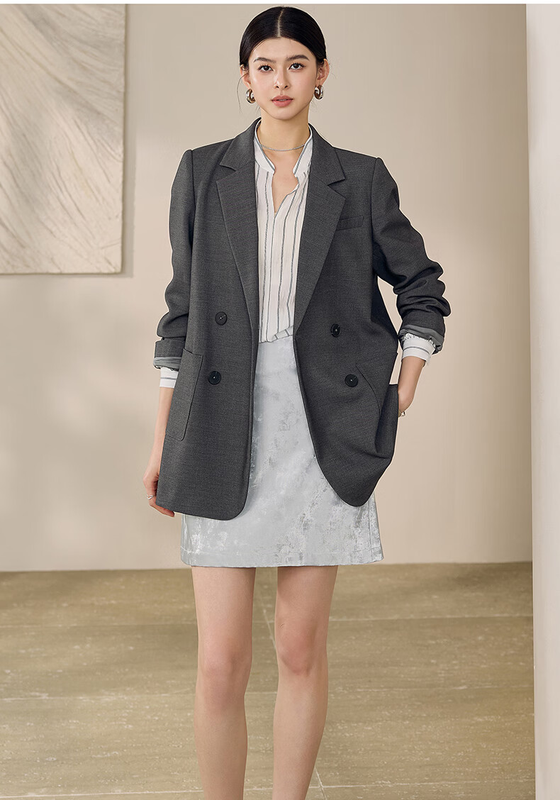 ROEYSHOUSE Women's Elegant Commuter Blazer Spring High-Intelligence Professional Suit Jacket 12596 Dark Gray L 8