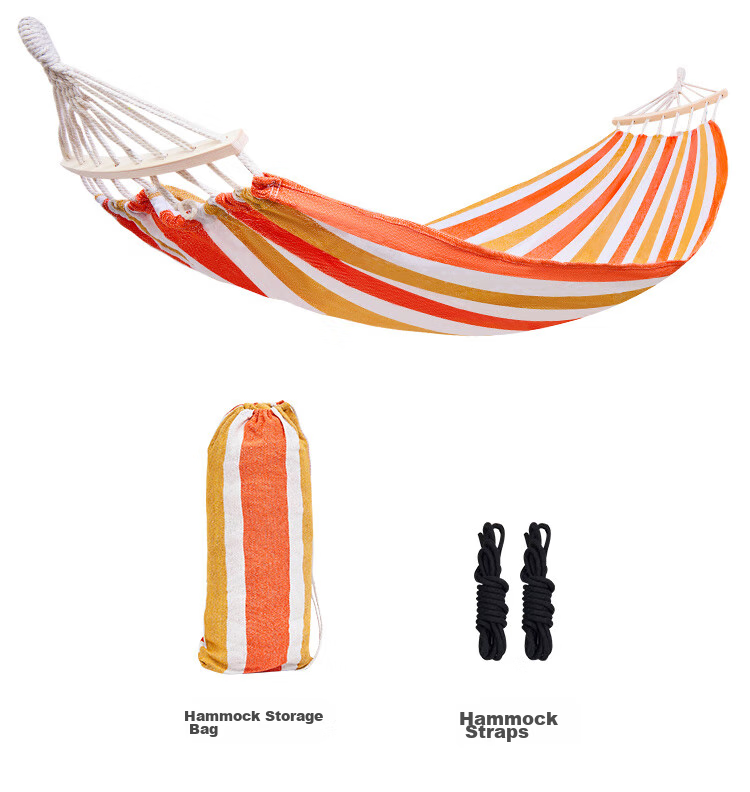 Suncojia Outdoor Hammock, Camping Beach Swing, Wooden Pole Anti-Rollover Hanging Chair, Widened Single Dormitory Hanging Basket 8