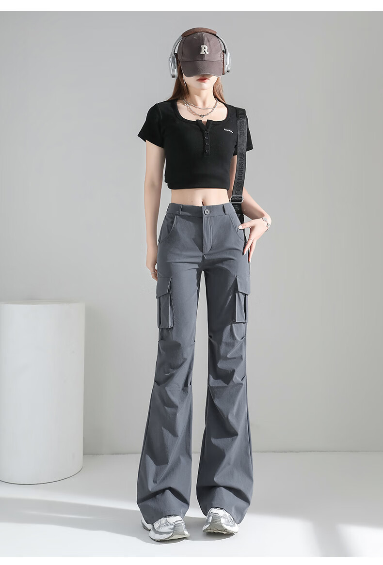 Borui Women's Micro Flare Quick-Dry Lightweight Work Pants 2026 New Summer Casual Slim American Paratrooper Trousers 26