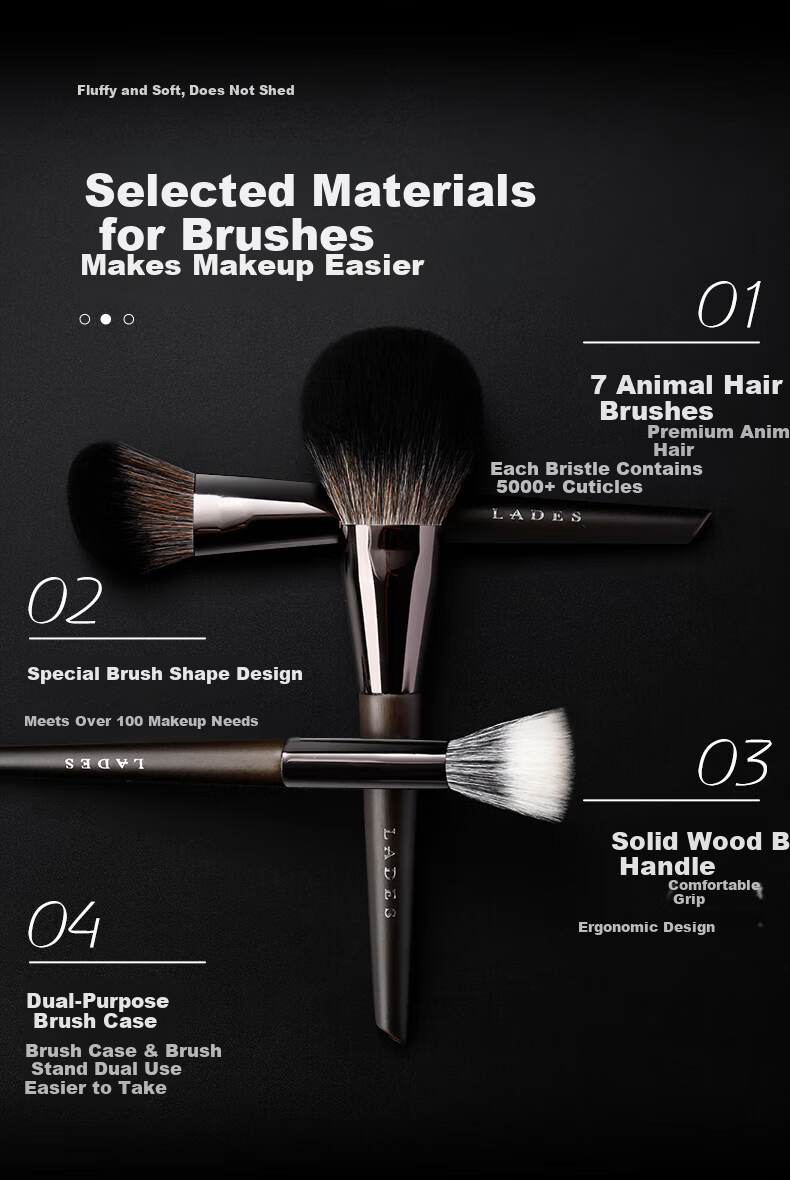 LADES Wooden 15-Piece Makeup Brush Set Animal Hair Powder Brush Lip Brush Concealer Brush Beauty Tools 7