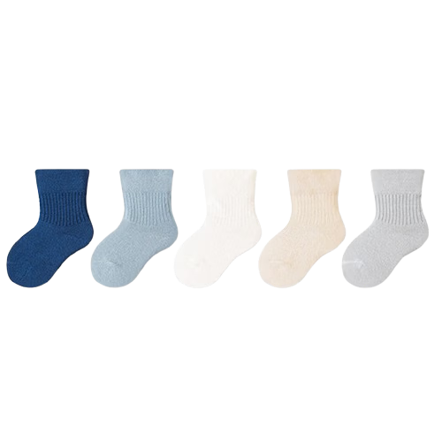 Five Cotton Children's Socks Thin Solid Color Antibacterial Deodorant Baby Socks Blue Set 5 Pairs 6-12 Months (S)