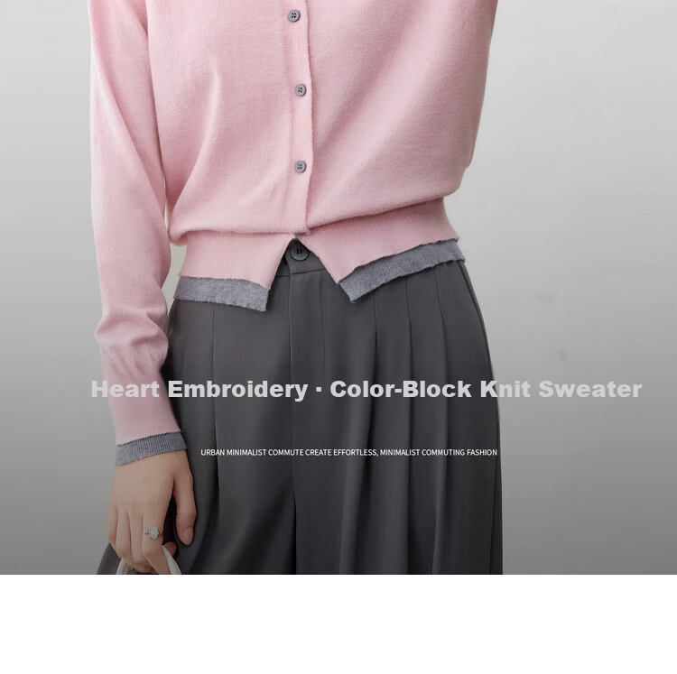 Sentubila Age-Reducing Elastic Knitwear Women Autumn Color-Block Crew Neck Ribbed Cuff Long Sleeve Cardigan Single-Breasted Heart Embroidery Top 1