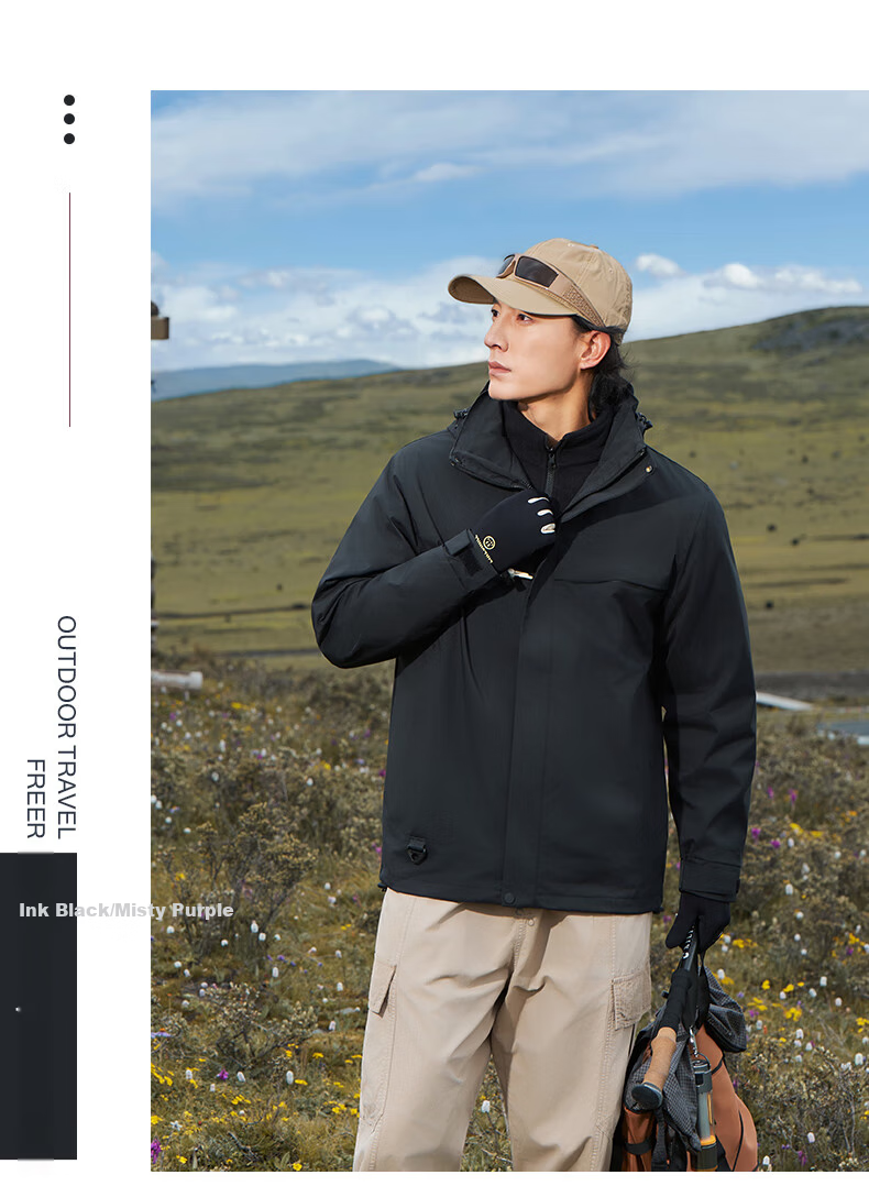 JEEP SPIRIT Men's and Women's Outdoor 3-in-1 Waterproof Windproof Mountaineering Jacket Couple's Dark Night Blue XS 34