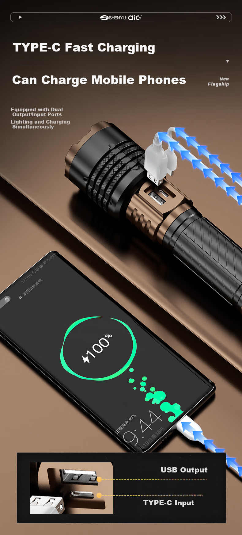 AIC High-Power Flashlight Long Battery Life Outdoor Survival Large Capacity Rechargeable Long-Range Tactical Torch 11