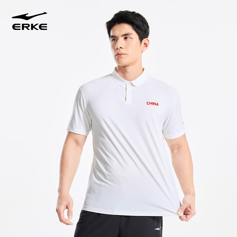 Erke Men's Micro Collar Short Sleeve T-Shirt Summer Sports Polo Shirt Outdoor Sun Protection Ice Cooling Deodorizing Tennis Sports Top
