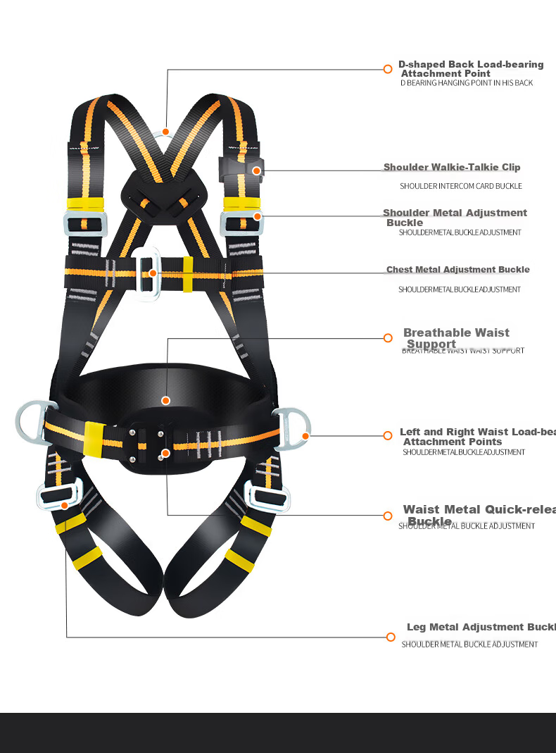 Shandouao Five-Point Safety Harness Fall Protection Rope for High-Altitude Work AD9026 Double Large Hooks 3m 7