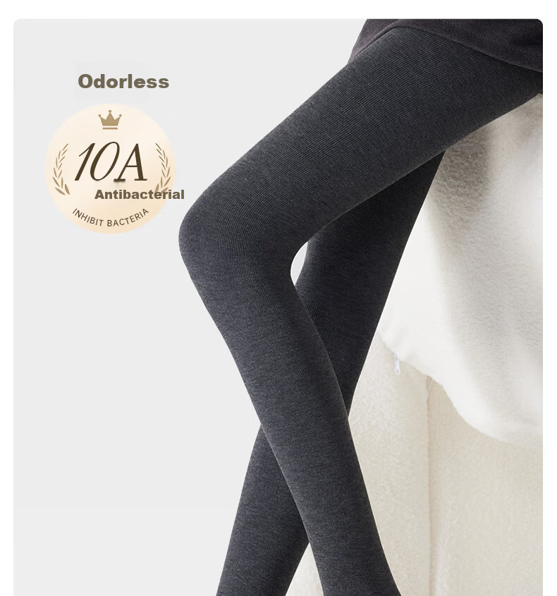 JKN Women's Coffee Color Thickened Autumn Winter Leggings [Slight Compression Slimming] Fleece Lined Thin Velvet Pressure Heating Vertical Stripe Tights 23