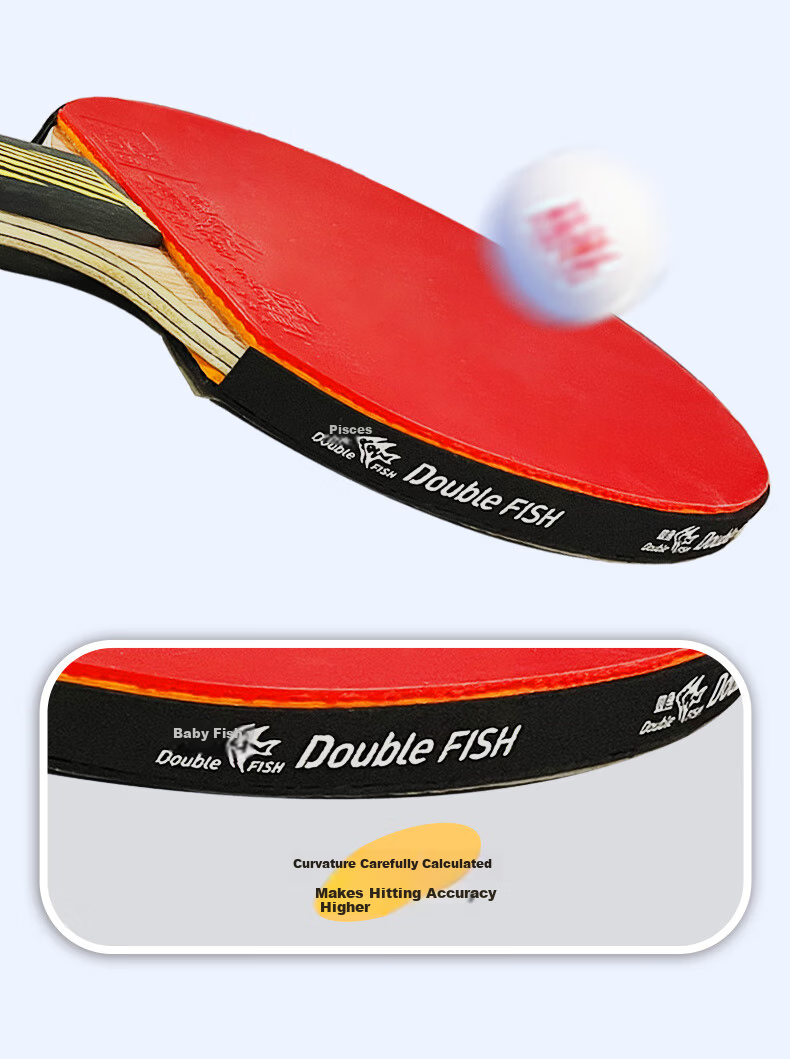 DOUBLE FISH Table Tennis Paddle King 8-Star Professional Competition Short and Long Handle Single Paddle Penhold and Shakehand Advanced 8-Star Shakehand Paddle 8