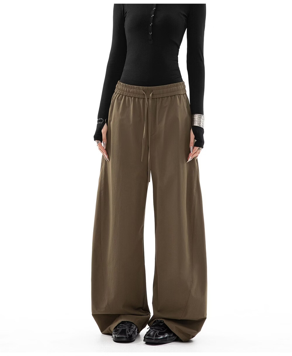 ICH MODE Women's American Style Straight White Pants Summer Loose Popular Cargo Pants Sports Pants Wide Leg Casual Pants Black S 19