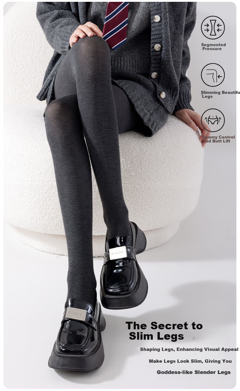 Dongfangyuan Vertical Stripe Cotton Tights Women's Autumn Winter Fleece Lined Thickened Warm Slim Fit Pantyhose 1 Pair 9