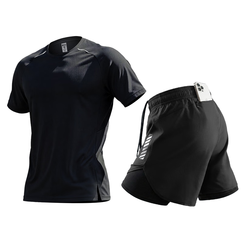 BURUITE Men's Summer Sports Set Short Sleeve Shorts Ice Silk Quick-Dry T-Shirt Athletics Training Fitness Running Basketball Badminton Apparel