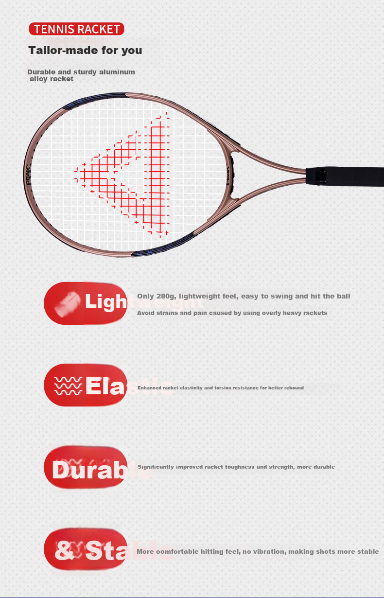 PEAK PK-690 Tennis Racket Set for Adults, Men, Women, and Students Beginner Single Racket Gold 3