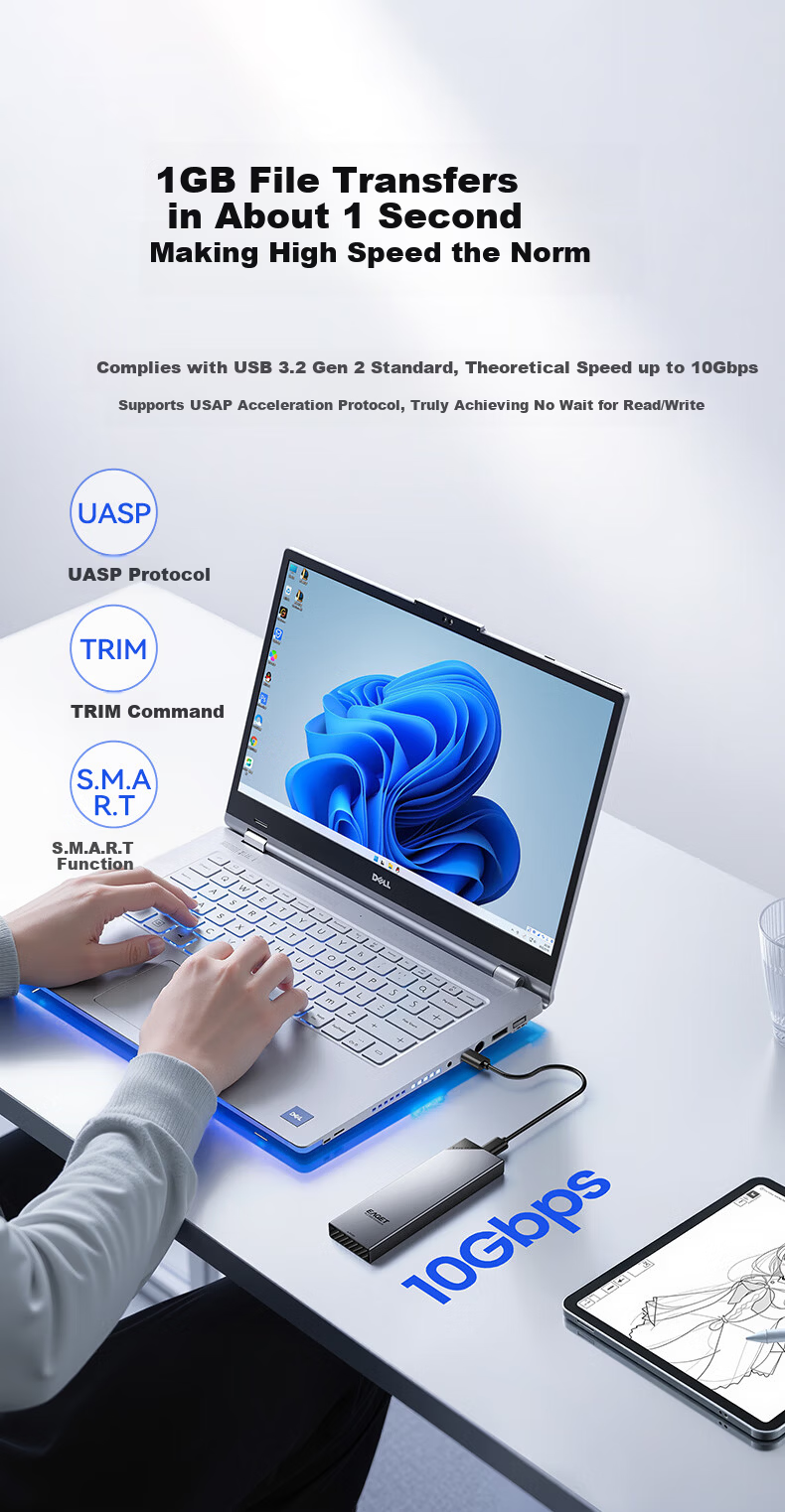 Eaget M.2 NVMe Single Protocol 10Gbps SSD Enclosure Type-C USB 3.2 External Hard Drive Case for Laptop Apple 15 External SSD Enclosure 3