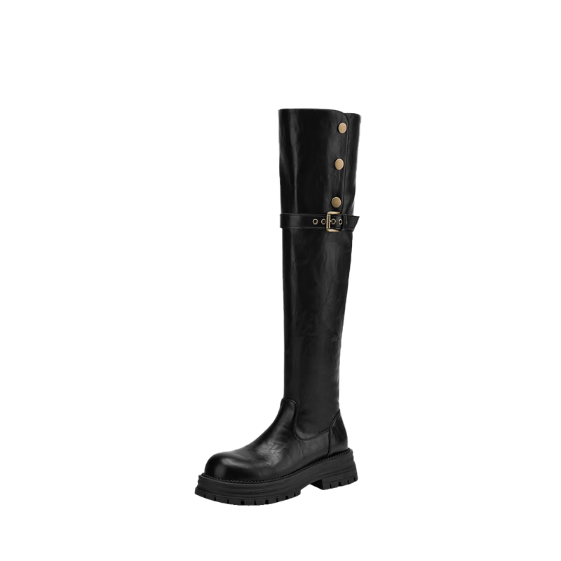 DAPHNE Winter Tall Riding Boots Thick Sole High Tube Long Boots Women 4024605074 Velvet Black 37