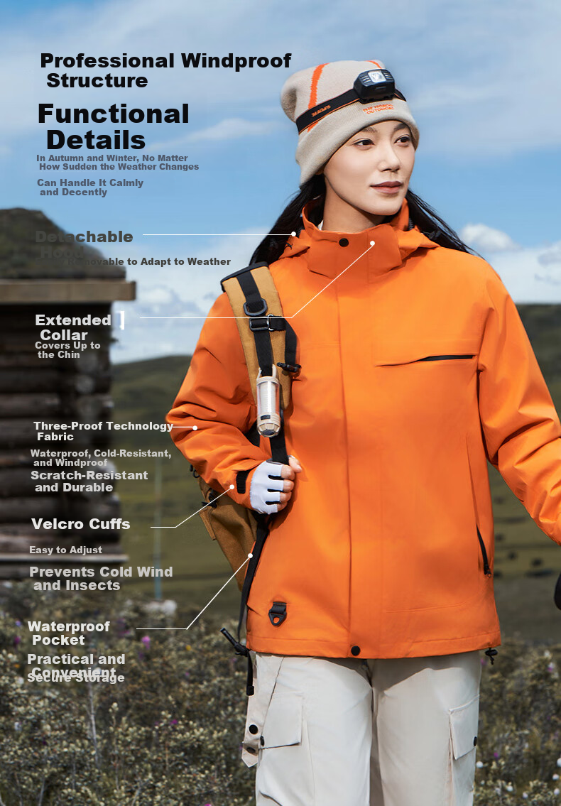 JEEP SPIRIT Men's and Women's Outdoor 3-in-1 Waterproof Windproof Mountaineering Jacket Couple's Dark Night Blue XS 2