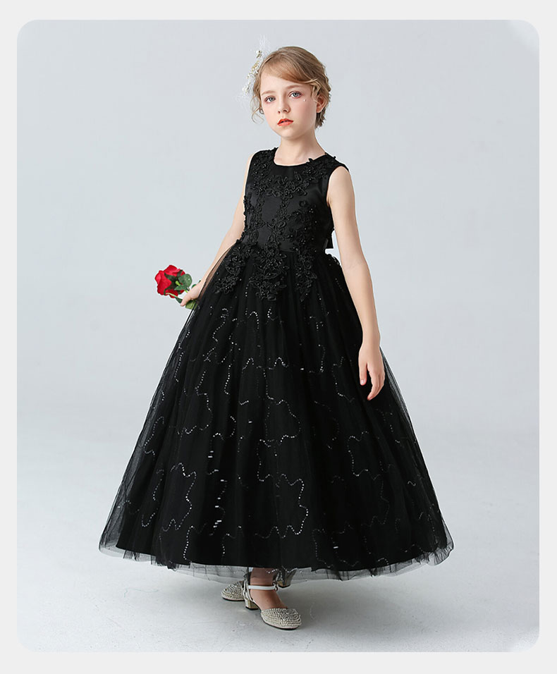 Carfit Girls Summer Princess Dress Puffy Dress Flower Girl Dress Stage Piano Performance Children's Day Navy Blue 170 13