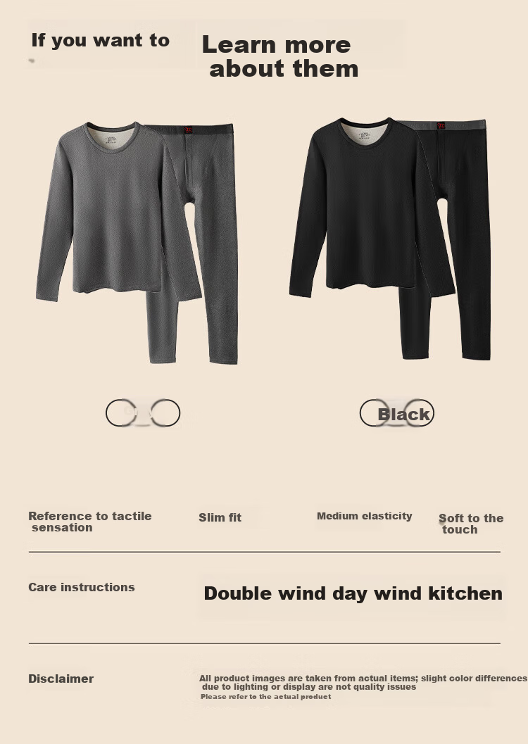 Me Feeling Wool Silk Thermal Underwear Men Winter Antibacterial Mite-Resistant Fleece Lined Quick Warm Slim Fit Plus Size Autumn Shirt and Pants Set 11