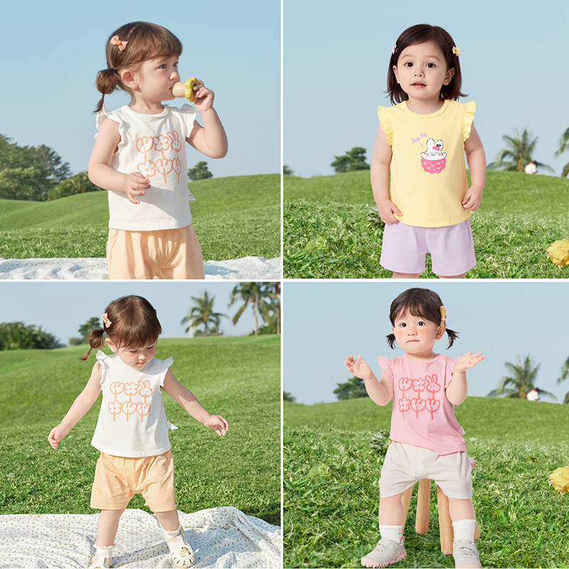 Balabala Baby Toddler Short Sleeve Set 2026 Summer Girls T-Shirt and Pants Two-Piece Children's Day Gift Sweet Girl