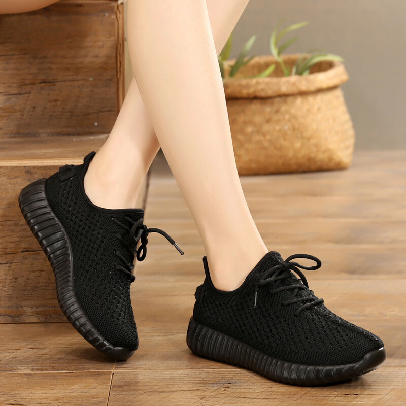BURUIJING Summer Women's Old Beijing Cloth Shoes Mesh Breathable Mom Shoes Sports Casual Shoes 79901 Black Size 41