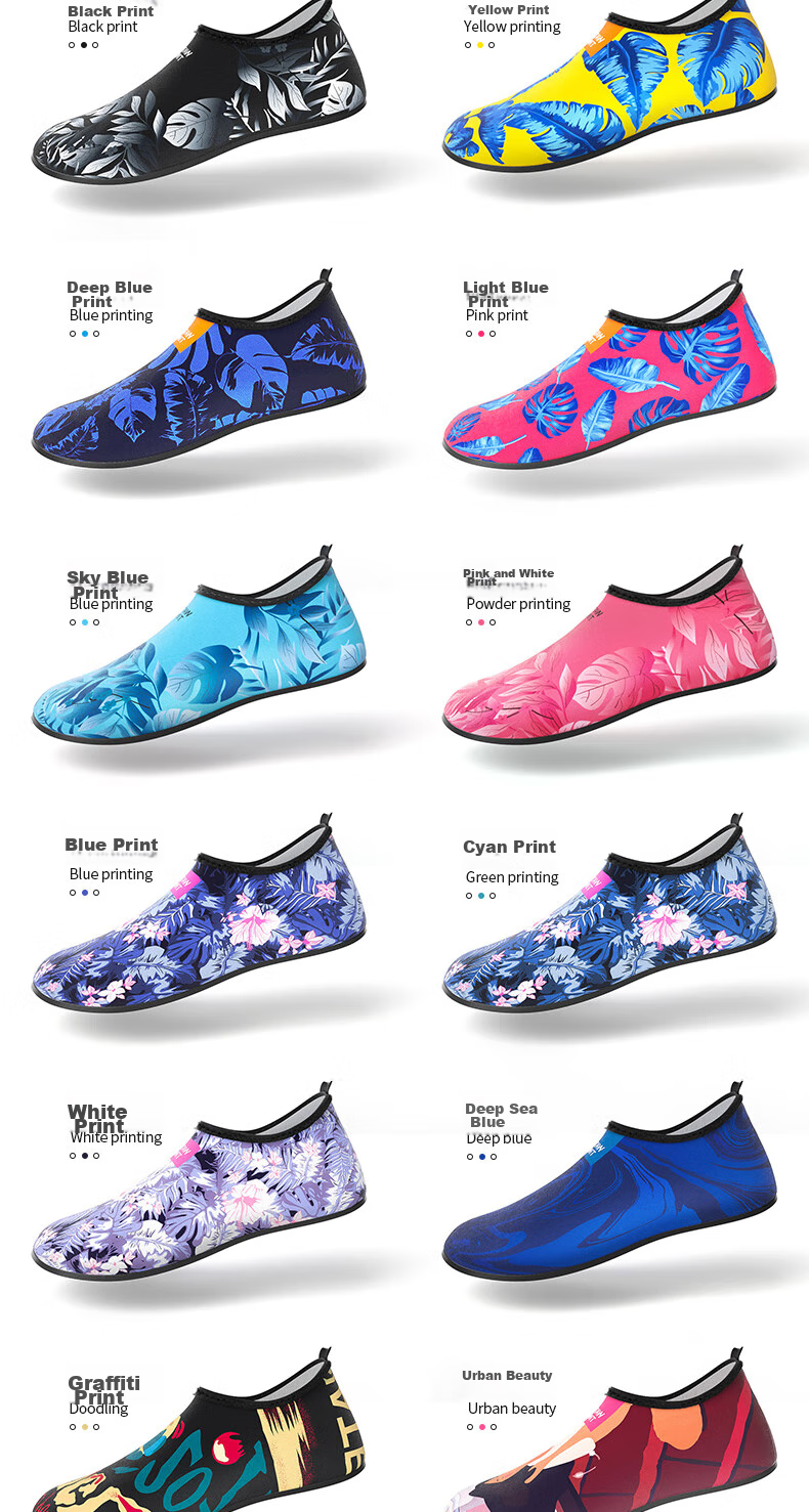 WATERTIME / Shuichuan Beach Shoes for Women, Men And Children, Non-Slip Soft Sole, Summer Swimming Diving Printed River Tracing Shoes, Size L (39/40) 5