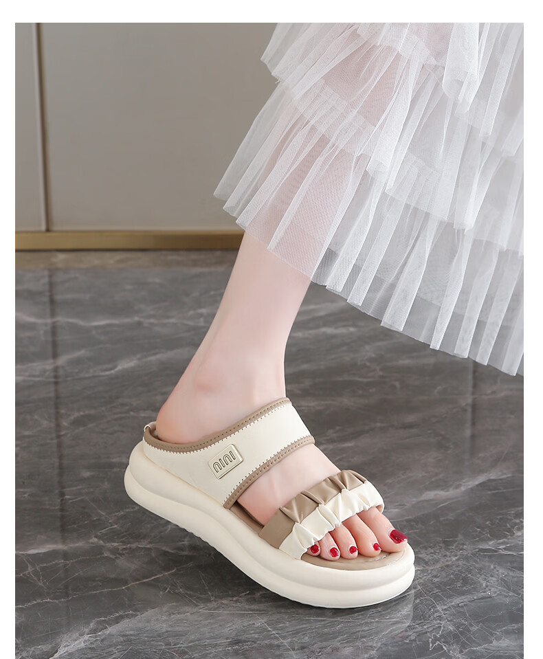 CARTELO Women's Casual Shoes Summer New Fashion Pleated Thick Sole Soft Sole Beach Sandals for Women 1810 Beige Size 36 12
