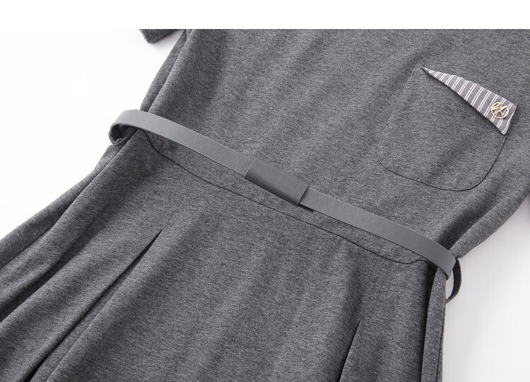 Demana Qingshuang Solona Summer Simple Round Neck Striped Patch Pocket Waist Slimming Dress for Women Premium Feel 16