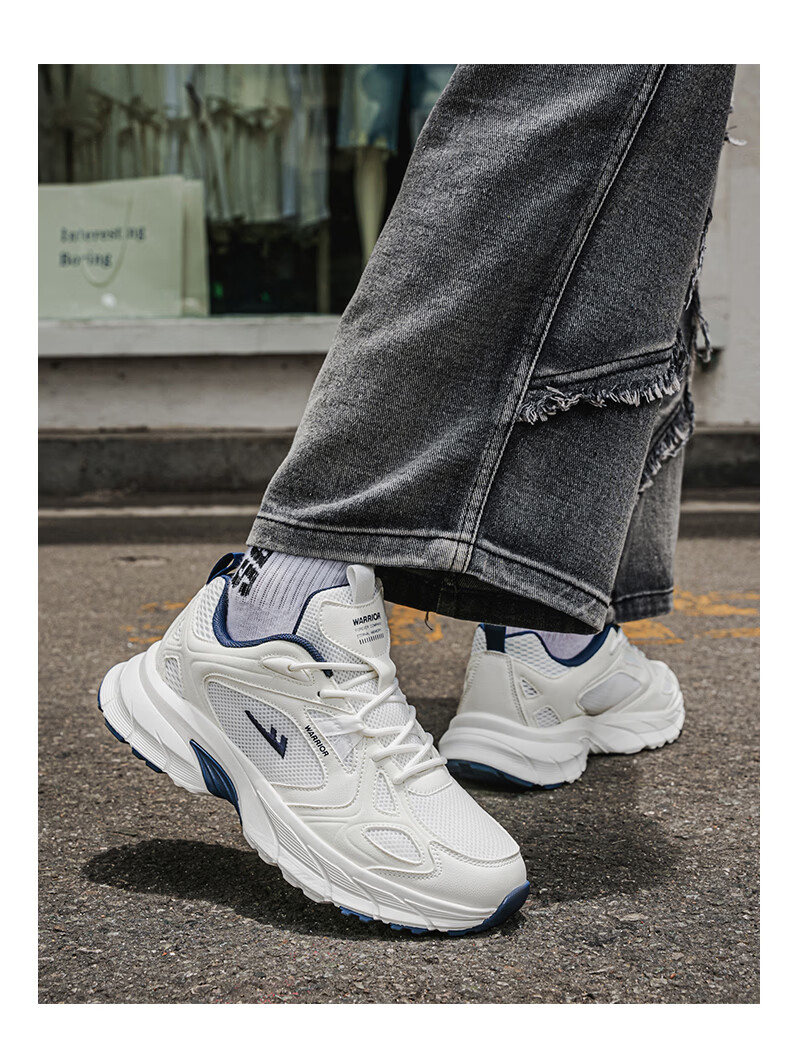Warrior Official Men's Summer Sports Shoes Mesh Breathable Running Shoes White Dark Blue Size 39 9