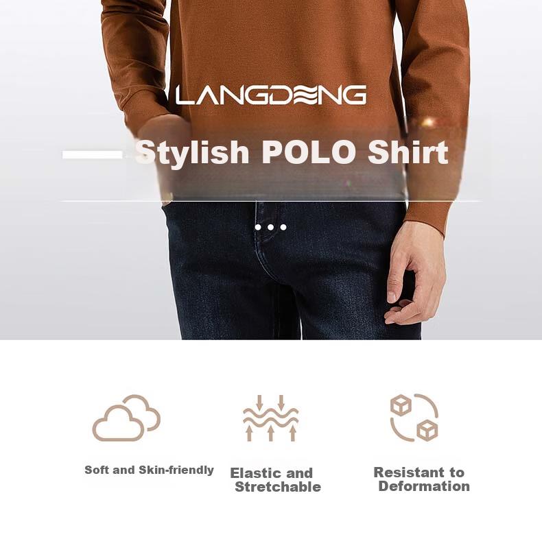 Langdun Long Staple Cotton Spring New Men's Long Sleeve Striped Polo Shirt Business Top 3
