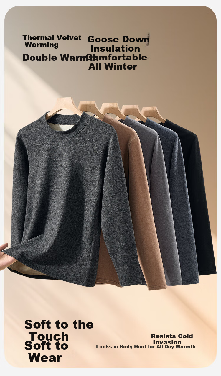 Miiow [Goose Down Tencel] Men's Thermal Underwear Set 10A Antibacterial German Velvet Heat Retaining Fleece Thickened Autumn Shirt and Pants 8
