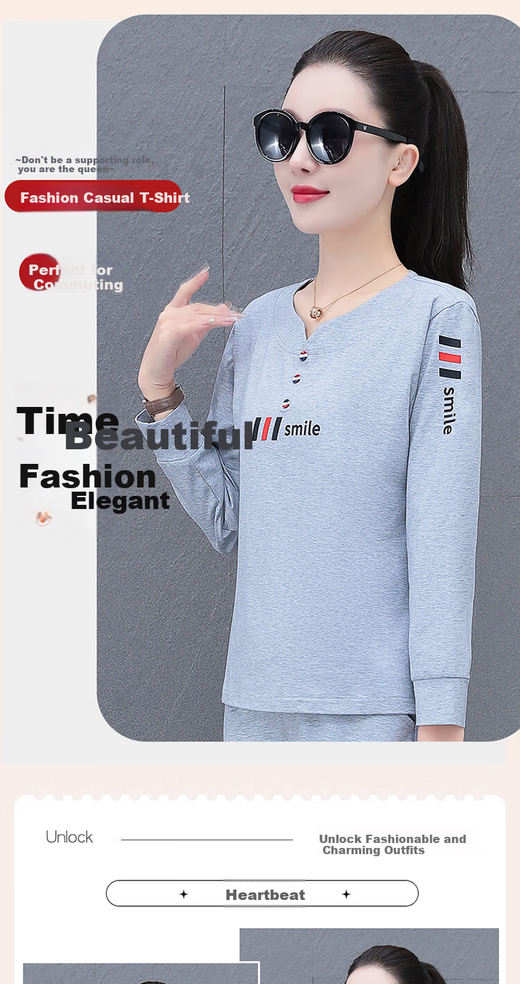 Woodpecker Pure Cotton Regular Shoulder Long Sleeve T-Shirt Women Autumn New Casual Plus Size Slim Fit Base Shirt Top Black 3XL 1