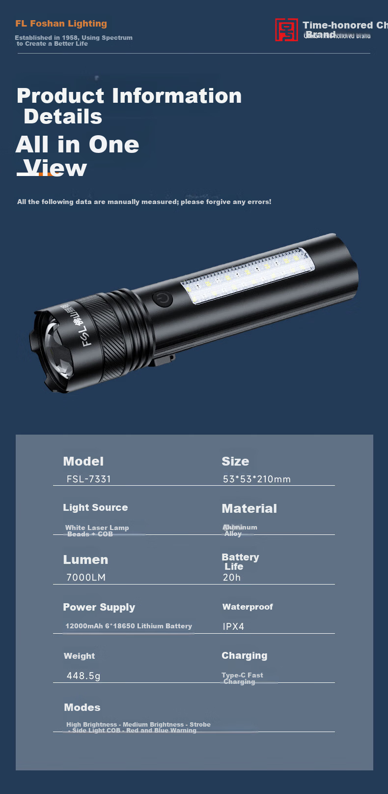 FSL Foshan Lighting Zunlong High Brightness Flashlight Ultra-Long Battery Life JD Self-Operated 5000 Lumens Outdoor Patrol Torch 15