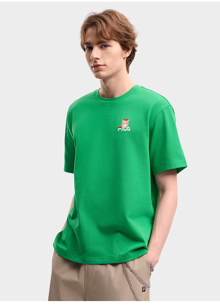 FILA Official 2026 Summer Couple Short Sleeve T-Shirt Casual Loose Fit Cotton Cat Knit Tee 84