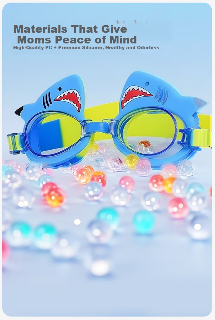 9i9 Kids Anti-Fog Swimming Goggles Professional Waterproof HD Diving Gear Shark Swim Cap Set Ages 2-10 F39 Blue 8