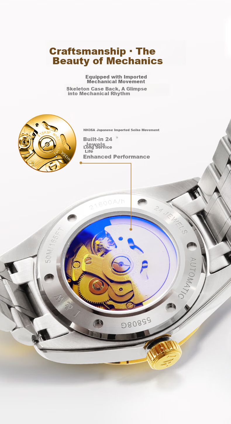 Aiworchi Men's Pure Gold 999 Automatic Mechanical Watch Swiss Top 10 Brand Luxury New Year Gift 9