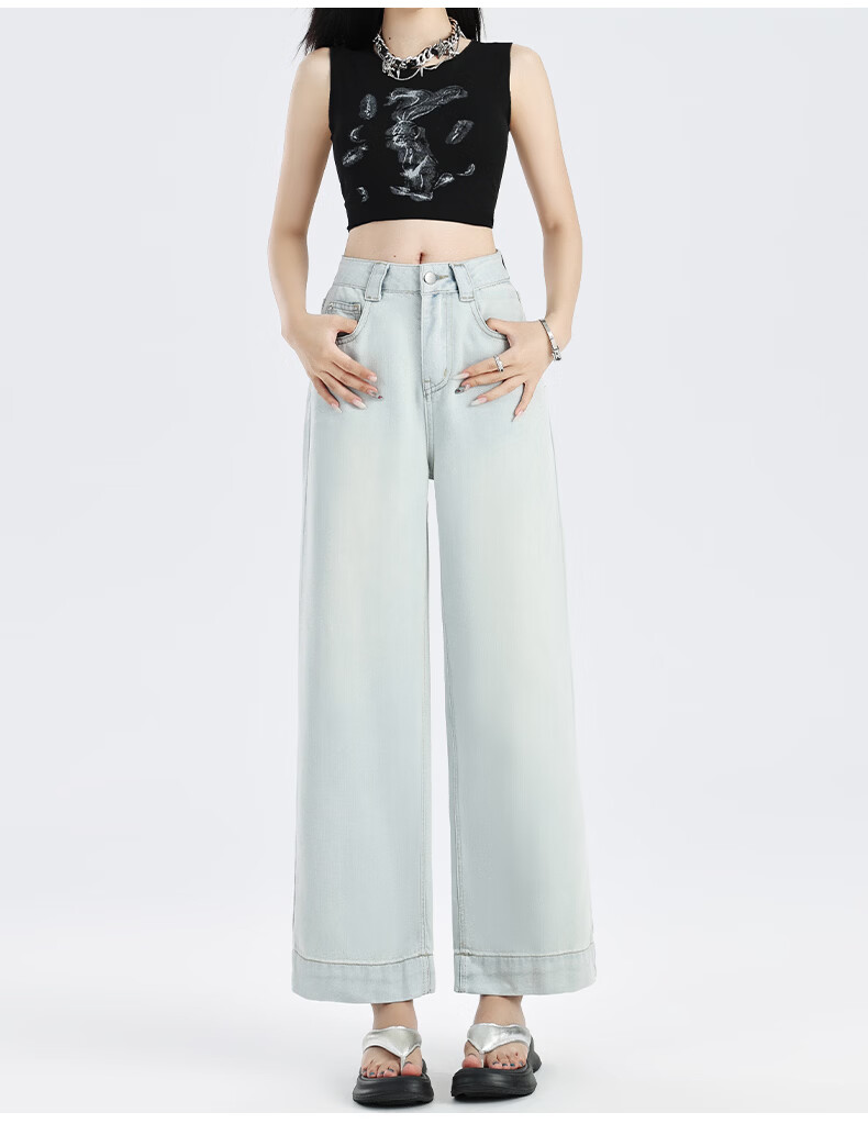 Pierre Cardin Jeans for Women, Summer High-Waisted Loose-Fit Slimming Lyocell Casual Straight-Leg Versatile Cropped Pants, Vintage Blue M 25