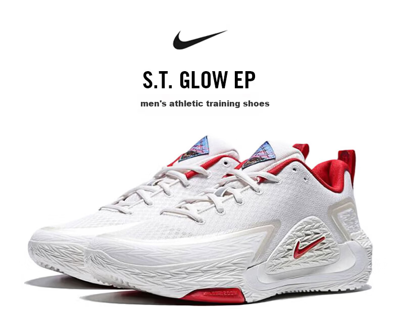 NIKE Men's Durable Basketball Shoes S.T. GLOW Back-to-School Sports Shoes IQ1129-061 White Red Size 40.5 1