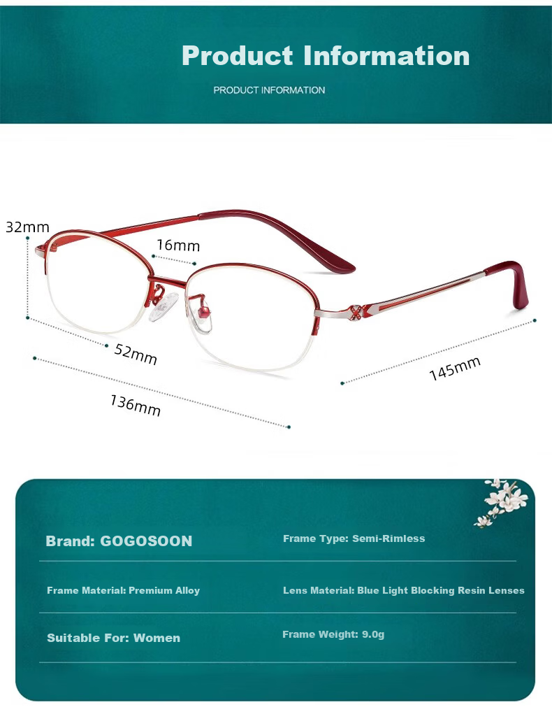 GOGOSOON Women's Anti-Blue Light Reading Glasses High-End Authentic Fashionable Presbyopic Glasses for Middle-Aged and Elderly Back to School 5