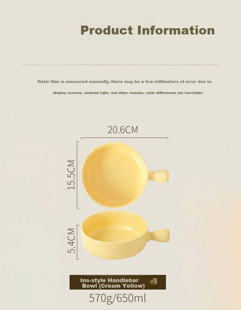 Can General Handle Bowl with Handle Baking Bowl Rice Casserole Japanese Style Ramen Ceramic Salad Bowl 650ml 12