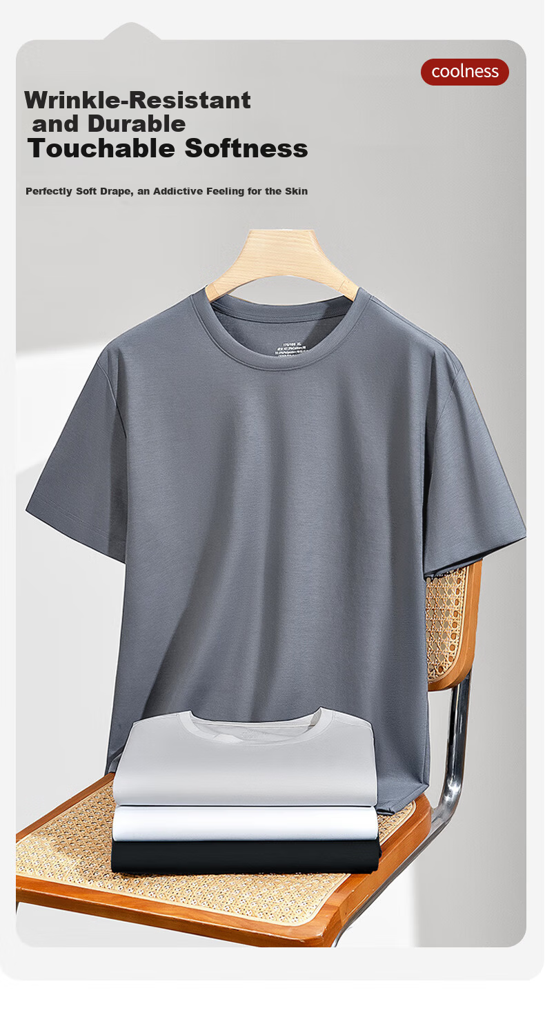Mengyangwang Short Sleeve T-Shirt Men Xinjiang Cotton Men's Base Shirt 5A Antibacterial Crew Neck White Small T Wearable Gray XL 15