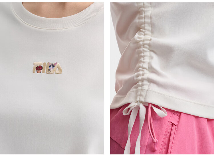 FILA Yang Mi Same Style Knitted Short Sleeve Shirt Women 2026 Summer Side Drawstring Fashion Casual Embroidered Logo Slim T-Shirt 52
