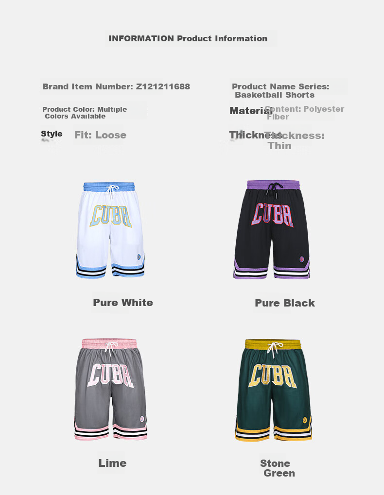 RIGORER Summer Breathable Loose Comfortable Versatile Sports Basketball Shorts Z121211688 Pure White M 3
