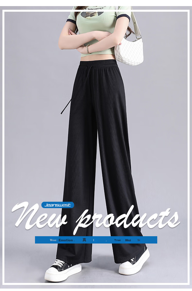Jeanswest Women's Casual Spring Summer Wide-Leg Pants High-Waist Slim Loose Straight-Leg Black L 1