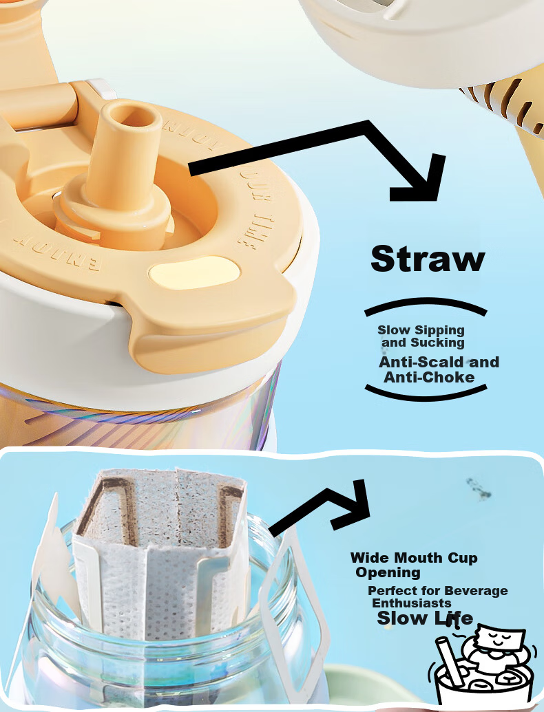 BABLOV Huaban Sen Glass Cup 500ml Water Bottle Female Student Straw Cup High Borosilicate Tea Water Separation Heat Resistant Cup 12