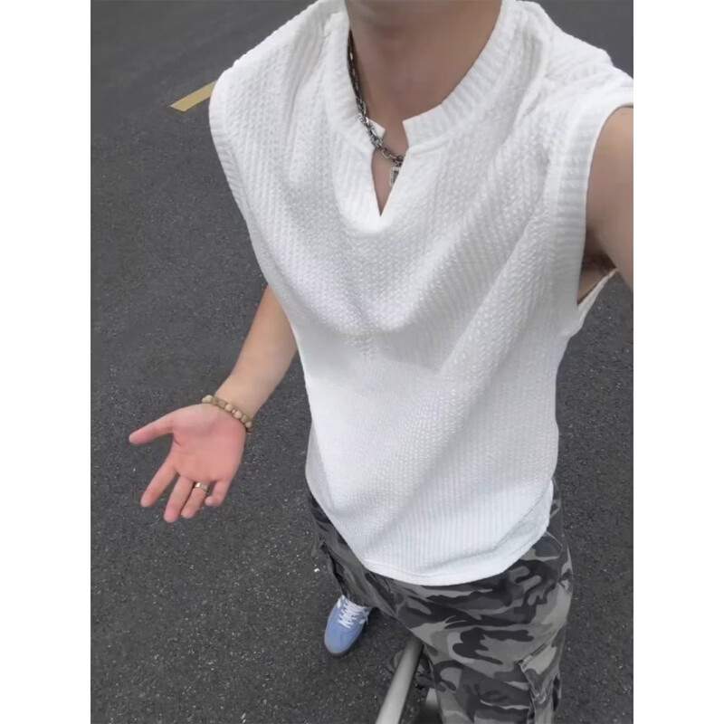 7Jiapin Textured Wrinkle Sports Vest Men's New Summer Sleeveless T-Shirt Fitness Tank Top 7Y26 White 2XL 3