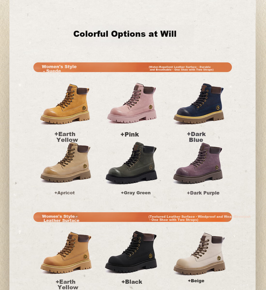 CAMEL [Shanyue] Women's Work Boots Trendy Thick-Soled Martin Boots L25W076018R Earth Yellow (Suede Lining) Size 37 15