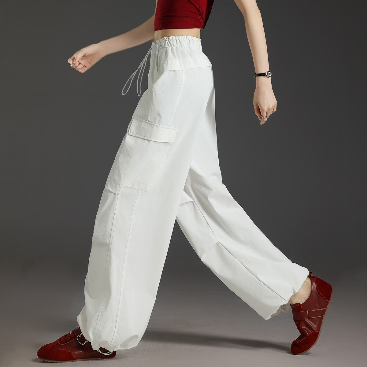 Demana UPF50+ Ice Silk Summer UV Protection Work Pants Drawstring Wrinkle Pocket Casual Pants for Women