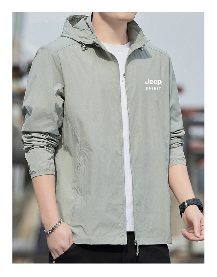 JEEP SPIRIT Men's Summer Ice Silk Breathable Sun Protection Jacket Quick-Dry Outerwear Mountain Gray L 7