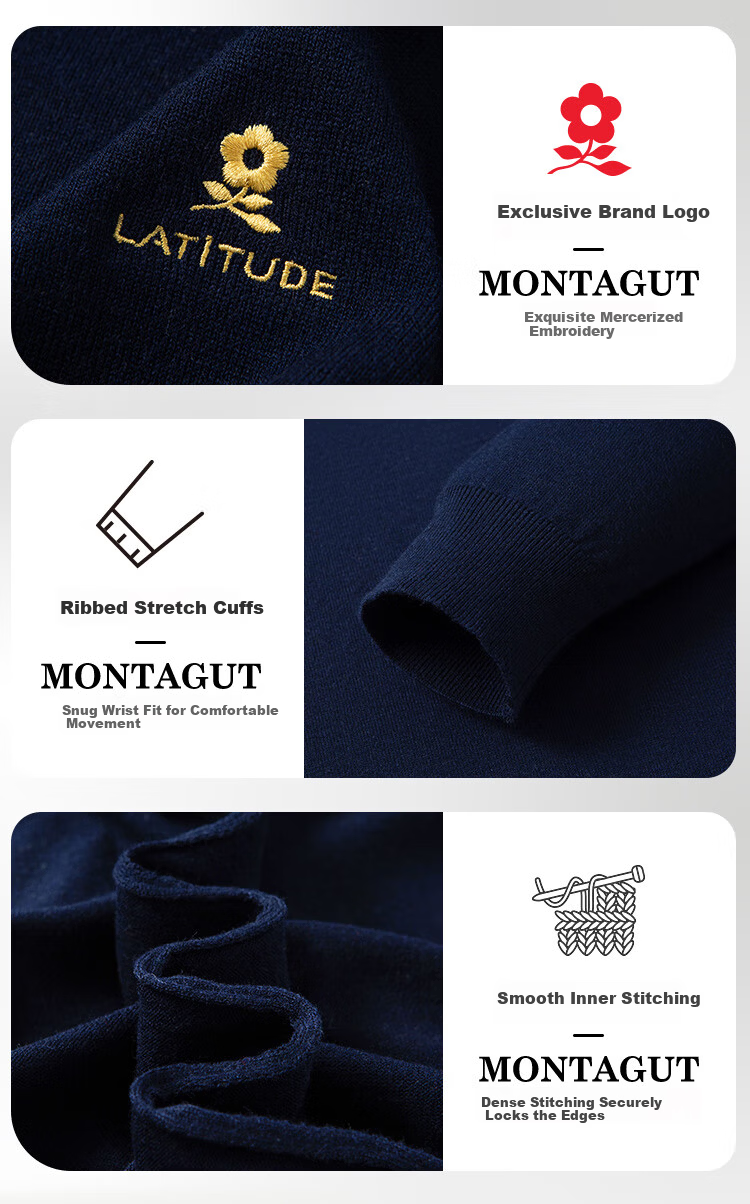 MONTAGUT Mulberry Silk Autumn And Winter Men's Cotton Wool Sweater, V-Neck Pullover, Warm Knitted Sweater, Black, 2XL 7